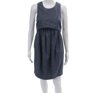 Adam Adam Lippes Womens Wool Scoop Neck Layered Sleeveless Shift Dress Blue Sz 2